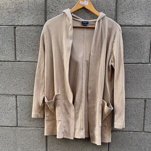 Splendid Waffle Cream Open Front Cardigan with Pockets and Hood large